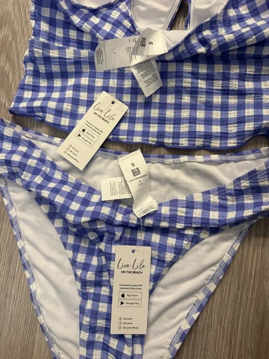 Cupshe Blue White Gingham Ruffle Bikini Set - Picture 5 of 6